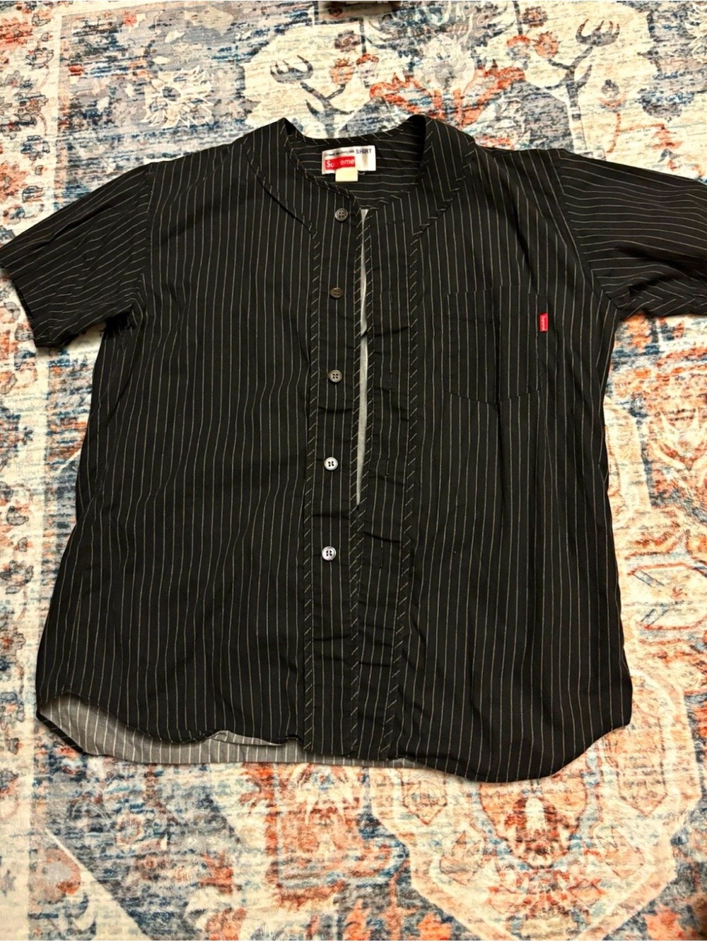 Supreme Black Pinstripe Short-Sleeve Button-Down Shirt